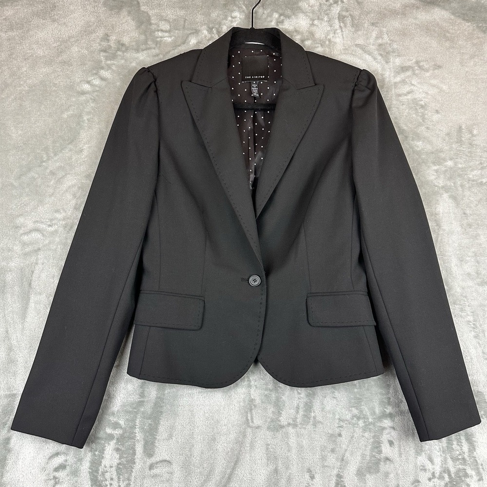 The Limited Blazer Women's 6 Black Single Button Polka Dot Lining
